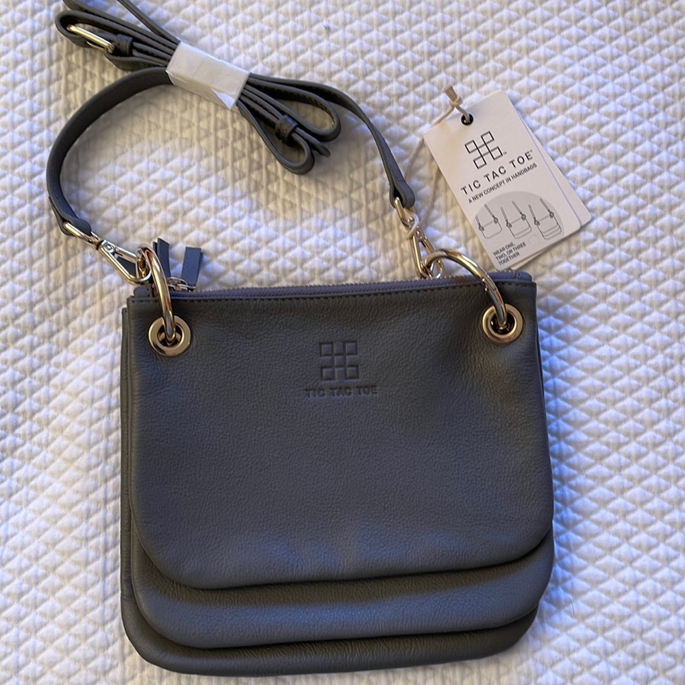 TIC TAC TOE - THE MOON BAG - Gray Leather w/ Gold Hardware